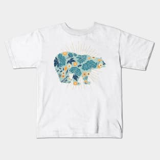 Floral polar bear silhouette - blue and yellow Kids T-Shirt